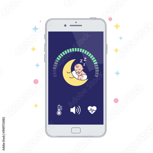 Baby Sleep Training App Monitor Flat Vector Illustration