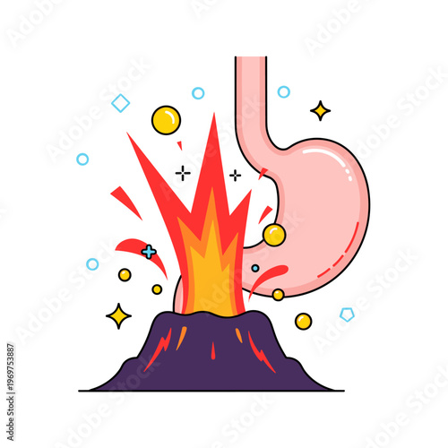 Flat Vector Illustration of GERD Acid Reflux Stomach Eruption