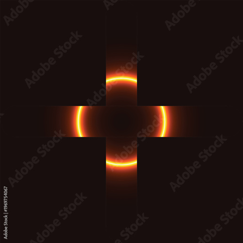 Red Neon Circular Segments Cross, Futuristic Glowing Arc Light Background