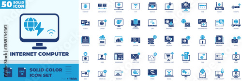 Internet Computer Solid Color Editable Icons set
