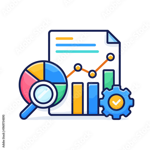 Dynamic visual concept icon representing robust data analytics, financial reporting, and strategic business process optimization for insightful decision-making and growth