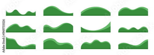 Shape separator wave divider grass for footer website vector. Banner green design with web page top for header bottom set. Shape with wavy divider border for grass line element
