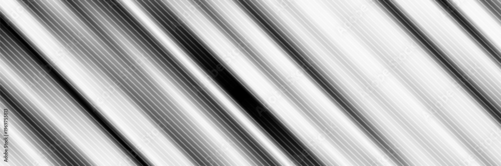 Fototapeta premium Abstract monochrome diagonal lines background, black and white striped pattern with metallic glow effect, minimalist geometric texture for modern tech banner and creative backdrop.