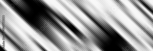 Abstract monochrome diagonal lines background, black and white striped pattern with metallic glow effect, minimalist geometric texture for modern tech banner and creative backdrop.