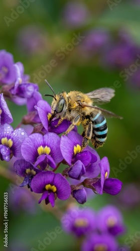 Pollination Role Concept: Rare insects on blooming plants in natural habitat
