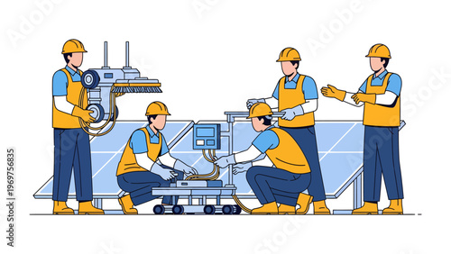 Solar Panel Technicians: A dedicated team of technicians expertly installs solar panels, harnessing the sun's energy for a sustainable future.