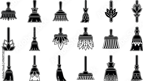 Black and white broom in various brooms cleaning tools sweepers brushes