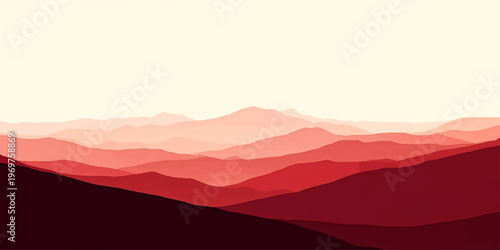 A misty blue mountain range glows under a golden sunset sky as fog settles deep within the forest valley at dawn