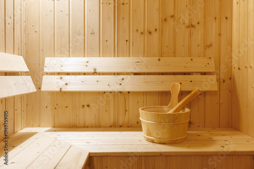 Small home wooden sauna, spa room. Relax in a hot sauna.
