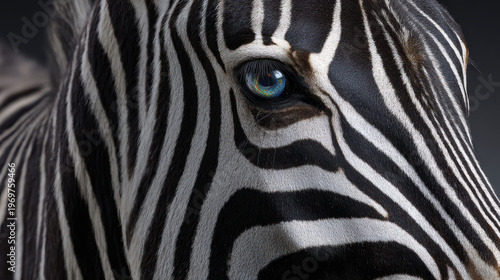 Close up zebra face stripes eye detail pattern contrast serene