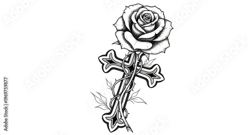 Rose and Cross Tattoo Design