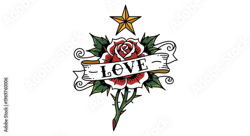 Rose Tattoo Love Banner Star Symbol