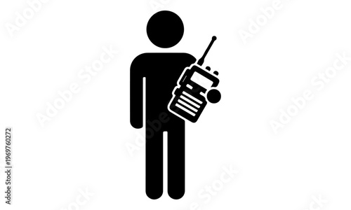 Man holding walkie-talkie icon silhouette on white background