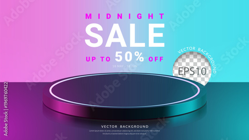 Neon gradient podium platform on colorful background