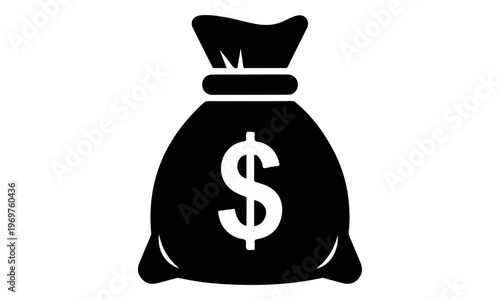 Black money bag with dollar sign icon on white background