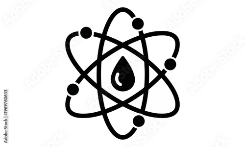 Atom Symbol with Liquid Droplet Core Isolated on White Background