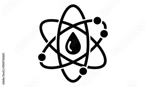 Hydrogen atom icon with water drop for clean energy concept