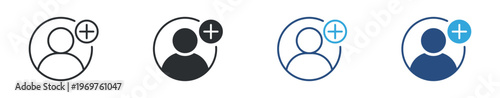 User Add Icon Set, Account Creation and Profile Registration Symbols, Vector Illustration