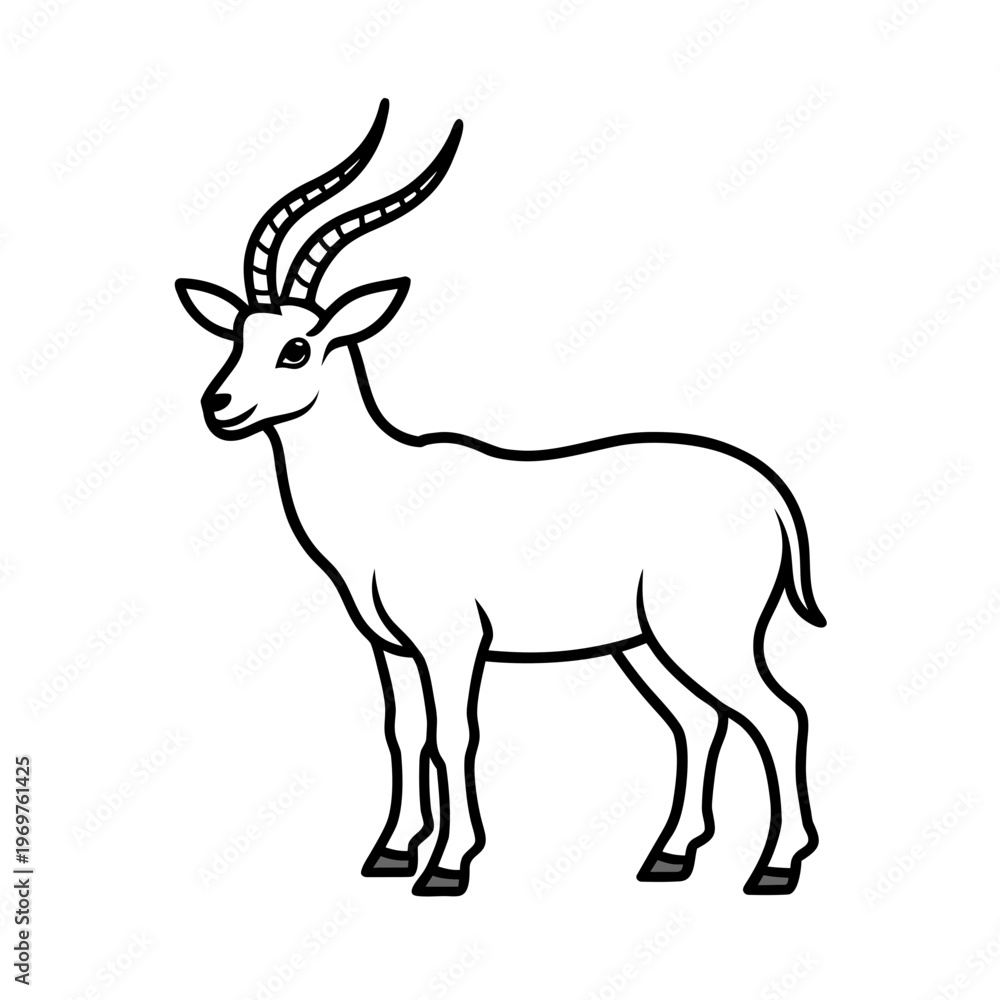 Obraz premium Gazelle standing profile view stylized vector line drawing on transparent background