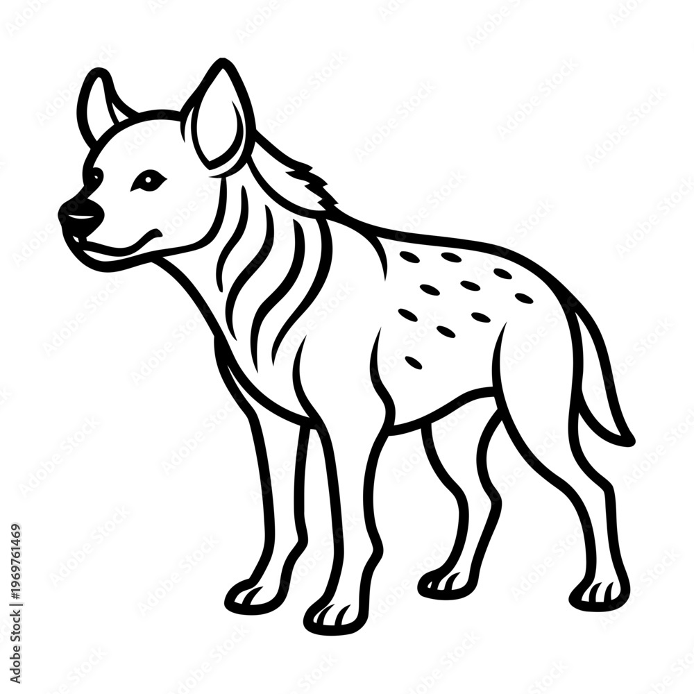 Obraz premium Hyena line drawing with spotted coat and pointed ears side view on checkered transparent background