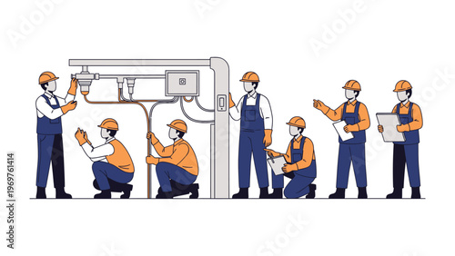 Construction Workers at Work: A team of skilled construction workers meticulously attend to the intricate details of a project, their focused effort and expertise evident in every action.