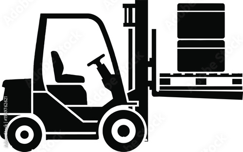 Forklift lifting heavy stacked pallets in a warehouse setting isolated on white background, Vector