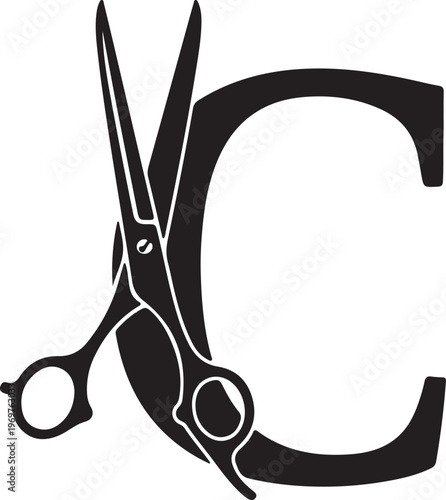 Graphic emblem with stylized letter C and open scissors, representing precision, modern style, and professional grooming expertise for contemporary brand identity
