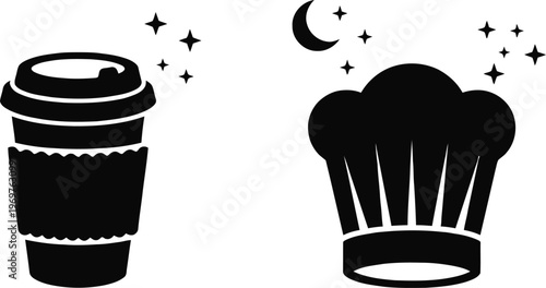 Contrast between coffee and culinary arts under starry night skies isolated on white background, Vector