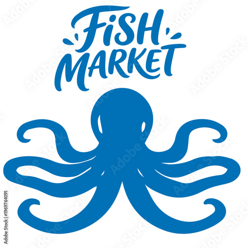 Fish market octopus simple marine animal seafood logo illustration
