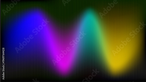 Futuristic Neon Blue And Yellow Gradient Wave On Dark Background With Vertical Scanline Screen Texture
