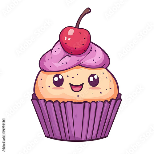 Sweet Kawaii Cupcake Vector Illustration