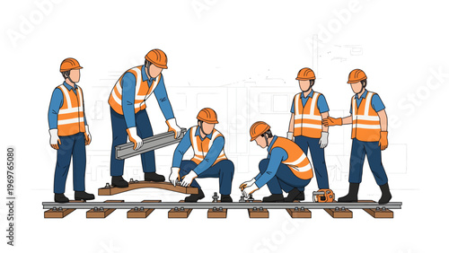 Railway Construction: A team of construction workers is seen diligently engaged in the process of building the railway tracks.
