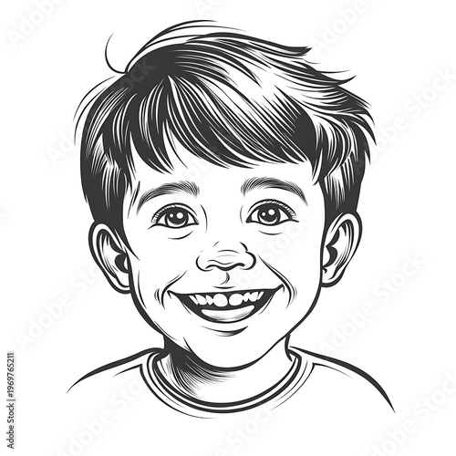 Cheerful young child in monochrome vector art