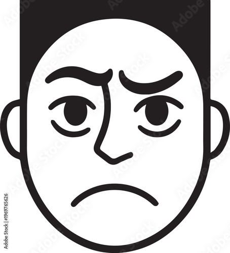 An illustration of a face, eyes showing sadness or anger, and a furrowed brow, capturing intense emotions.