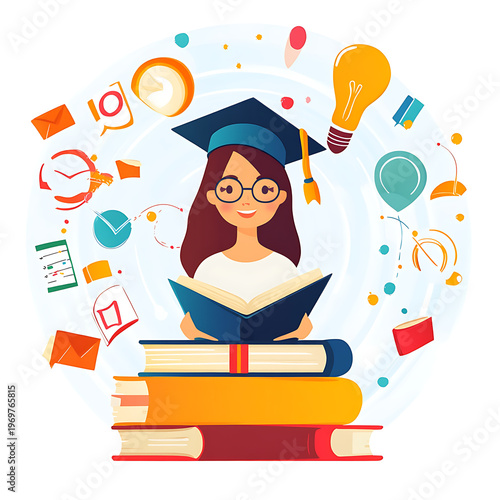 Striving for Educational Success Cartoon Illustration