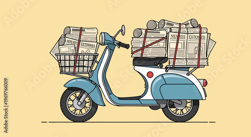 Scooter delivering newspapers