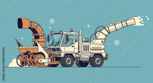Snow blower truck clearing snow, winter season illustration