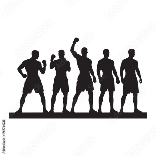 Silhouettes of Professional Boxers and Athletes in Powerful Victory Action Poses.