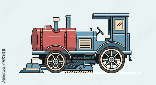 Vintage steam engine train, retro vehicle, illustration