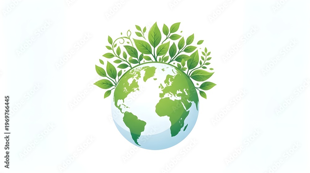 Fototapeta premium Stylized Green Earth Illustration with Leaves and Vines for Ecology and Environment Concept