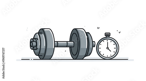 Dumbbell and Stopwatch on a Minimalist Background
