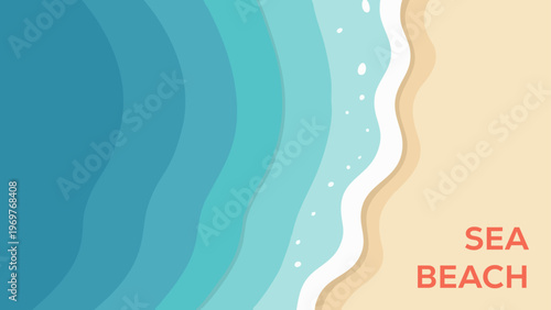 Top View Sea Beach Waves Sand Flat Design Background Vector