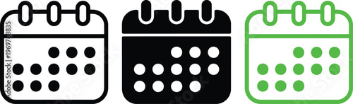 Three calendar icons in different colors and styles representing scheduling or planning.