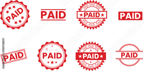 Red colours paid rubber stamp on transparent background. paid sticker seal. Vector illustration	
