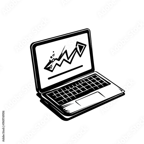 Declining stats graph on laptop screen