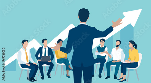 Growth. Profit. Leadership and teaching concept. Business meeting. Vector illustration. 
