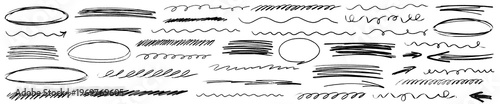Expressive line with crayon feel, highlight runs along scribble, line joins pen, brush, underline, circle and chalk, crayon and highlight animate scribble.