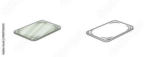 Thin glass cover slips in flat colored and black line art cartoon styles used for protecting specimens on microscope slides for laboratory research on a plain white background