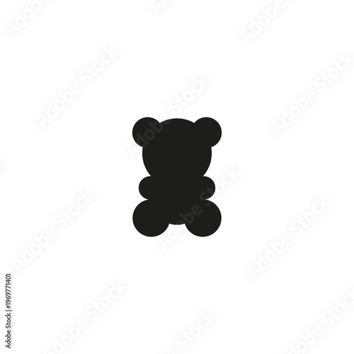 Vector isolated one sitting teddy bear toy full face colorless black outline silhouette shadow