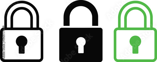 Three differently styled padlocks representing various security statuses